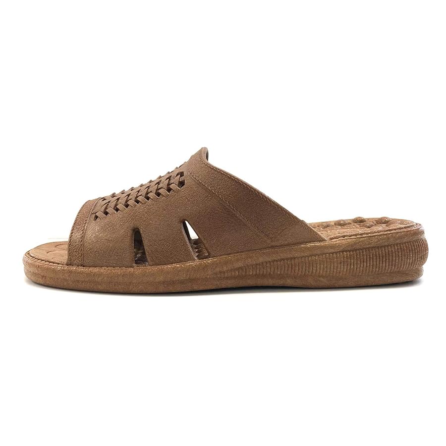  SLIPPER ブラウンサイズ9 Ladies Transparent Leopard Print Double Strap Injected PVC